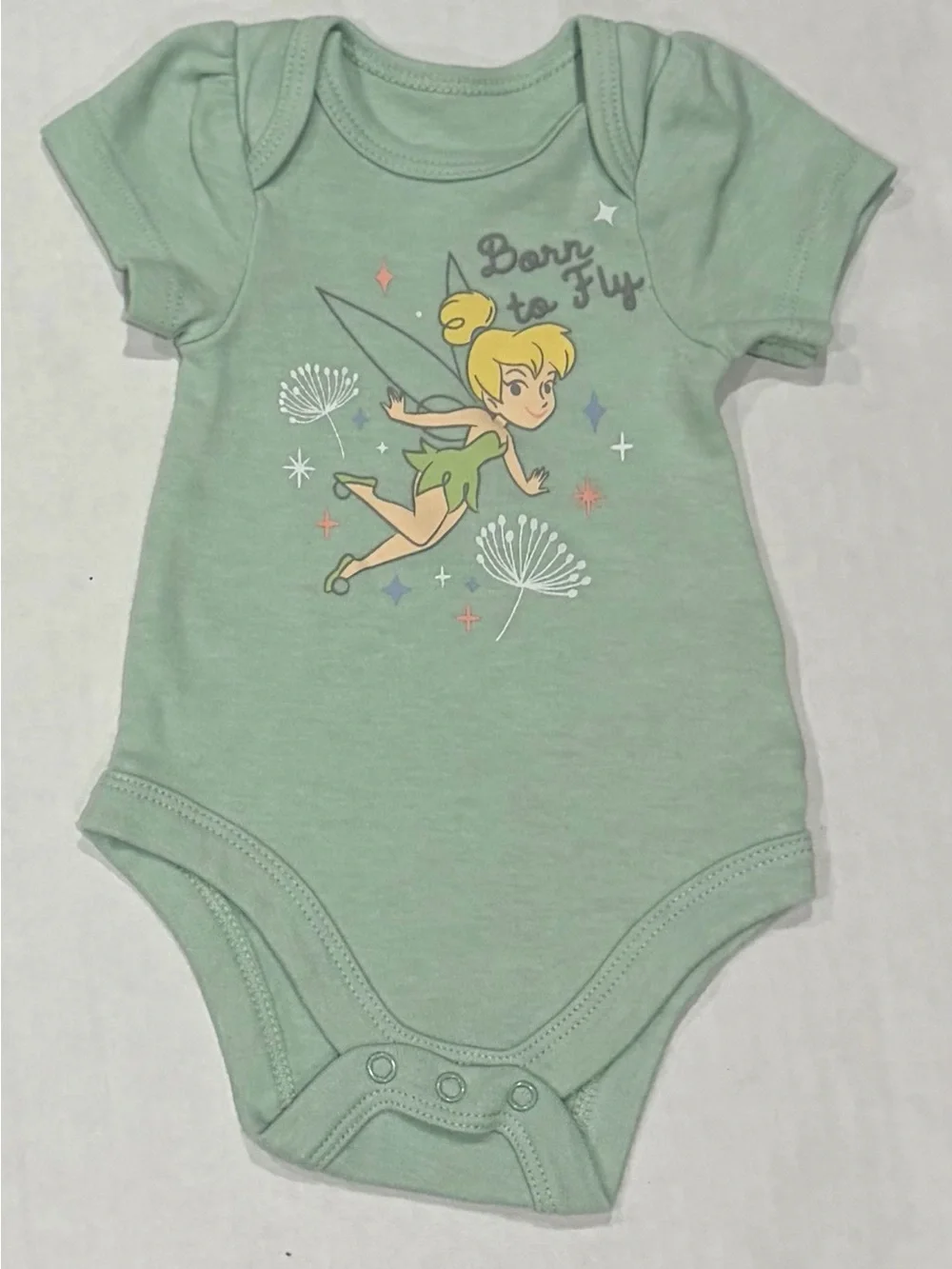 Disney Mint Green Tinker Bell 'Born to Fly' Baby Bodysuit